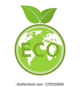 Environmental conservation logo illustration. Earth globe with green leaf.