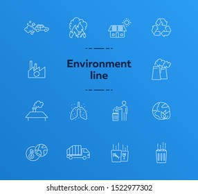 Environmental contamination line icons set. Air pollution, planet contamination, greenhouse effect. Environment concept. Vector illustration can be used for topics like environment, nature, industry