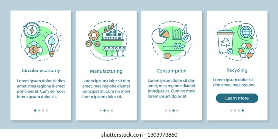 Environmental corporate responsibility onboarding mobile app screen vector template. Eco manufacturing. Walkthrough website steps with linear illustrations. UX, UI, GUI smartphone interface concept