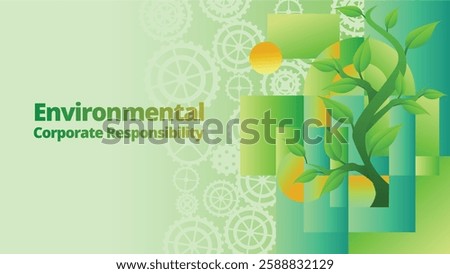 Environmental Corporate Responsibilityconcept. abstract polygonal with green plant and gears for go green concept. template vector illustration 