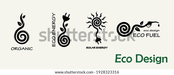 Environmental design. A set of templates for
creating logos, emblems on the theme of ecology, organics,
alternative fuels, solar
energy.