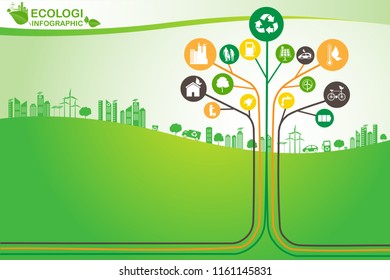 environmental and eco-friendly technologies, energy saving, ecological recycling. Vector illustration 