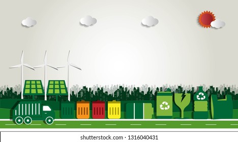 environmental and eco-friendly technologies, energy saving, ecological recycling. Vector illustration 