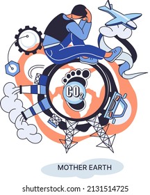 Environmental, ecological problems air and atmosphere carbon pollution, causes of climate change. CO2 reduction. Eliminate environment danger from air contamination, dioxide gases. Mother Earth Day