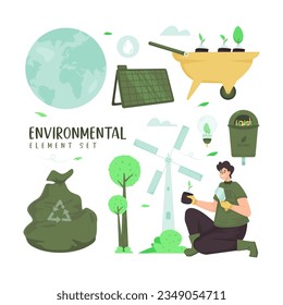 Diseño de conjunto de colecciones de ilustraciones de elementos ambientales