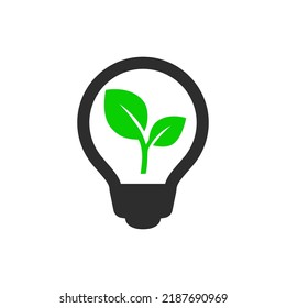 Icono de Energía Ambiental. Bombilla y hoja. Ilustración del vector