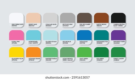 Environmental Engineer Color Guide Palette with Color Names. Catalog Sample Environmental Engineers with RGB HEX codes and Names. Environmental Engineer Color Palette, Fashion Trend Color Palette 2027