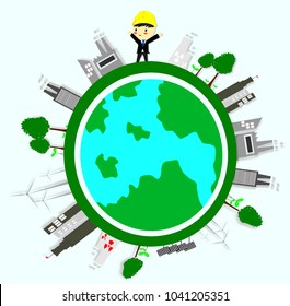 environmental engineer, Ecology concept,save world,Cartoon style, World environment and sustainable development,Vector illustration.

