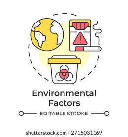 Icono de concepto multicolor de factores ambientales. Impacto de riesgo biológico. Entorno mundial. Riesgo para la salud. Ilustración de línea de forma redonda. Abstractas idea. Diseño gráfico. Fácil de usar en el poste del blog, folleto