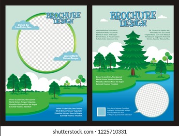 Environmental Flyer Template, Stylish, adorable and cute with natural scenery landscape cartoon style