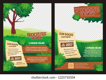 Environmental Flyer Template, Stylish, adorable and cute with natural scenery landscape cartoon style