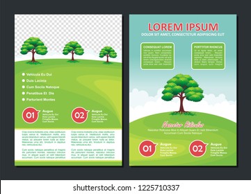 Environmental Flyer Template, Stylish, adorable and cute with natural scenery landscape cartoon style