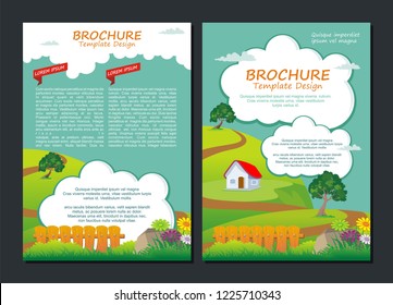 Environmental Flyer Template, Stylish, adorable and cute with natural scenery landscape cartoon style