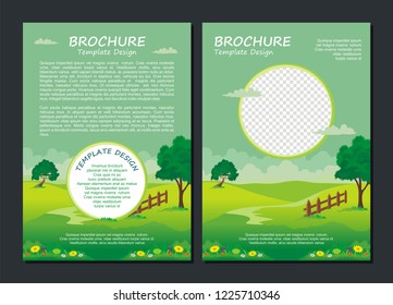 Environmental Flyer Template, Stylish, adorable and cute with natural scenery landscape cartoon style
