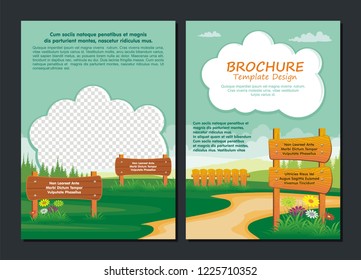 Environmental Flyer Template, Stylish, adorable and cute with natural scenery landscape cartoon style
