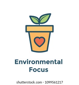 Environmental focus concerns icon with potted plant and leaf & heart