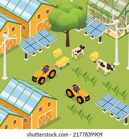 A environmental friendly farm using renewable energy isometric 3d vector illustration concept for banner, website, illustration, landing page, flyer, etc.