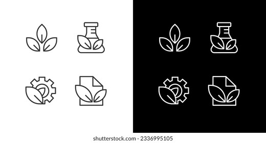 Iconos lineales perfectos para píxeles de la industria respetuosos con el medio ambiente para el modo oscuro y luminoso. Protección de la naturaleza. Fuentes limpias. Símbolos delgados para la noche, tema del día. Ilustraciones aisladas. Trazo editable