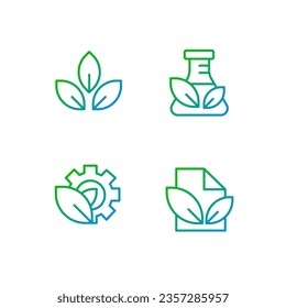 Conjunto de iconos vectoriales lineales de gradiente perfecto para la industria respetuosa con el medio ambiente. Protección de la naturaleza. Fuentes renovables. El símbolo de contorno delgado diseña el paquete. Colección de ilustraciones de esquema aisladas