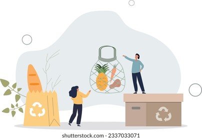 Environmental friendly packaging for shopping and grocery .Product with cardboard paper boxes and reusable .flat vector illustration.