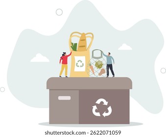 Environmental friendly packaging for shopping and grocery.Product with cardboard paper boxes and reusable . character life .