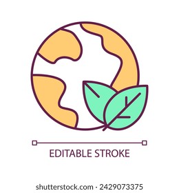 Environmental friendly RGB color icon. Sustainable development. Save planet strategy. Green economy. Isolated vector illustration. Simple filled line drawing. Editable stroke. Arial font used