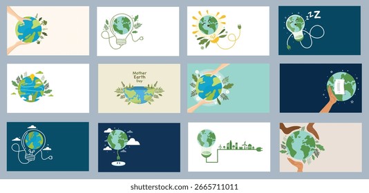 Ilustraciones de globo ambiental con Elementos de naturaleza que promueven la conciencia ecológica y la sostenibilidad