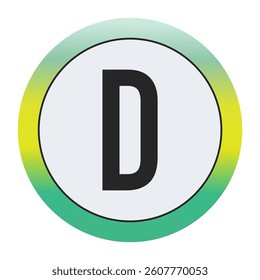 Environmental Grade Capital Letter D Icon with Green to Yellow Gradient Circle – Eco-Friendly Label for World Environment Day and Sustainability Awareness