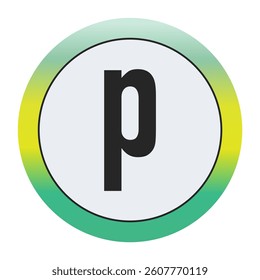 Environmental Grade Lowercase Letter p Icon with Green to Yellow Gradient Circle – Eco-Friendly Label for World Environment Day and Sustainability Awareness