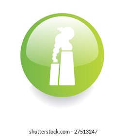Environmental gradient button with smokey factories isolated on white