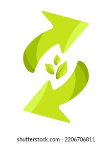 Icono de flecha verde ambiental aislado en fondo blanco. Impresión de la etiqueta del producto biológico de dibujos animados.