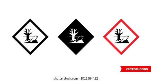 Environmental Hazard Icon Of 3 Types: Color, Black And White, Outline. Isolated Vector Sign Symbol.