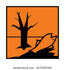 Environmental Hazard Warning Label – Orange Square Safety Sign for Ecological Risk Zones, Chemical Packaging and Waste Management High-Impact Vector for Global Use