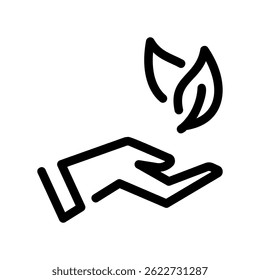 Umweltsymbol, das die Hand zeigt, die ein junges Blatt für Ökologie nährt