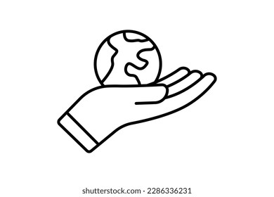 Environmental icon illustration. hand with earth. icon related to industry. Line icon style. Simple vector design editable