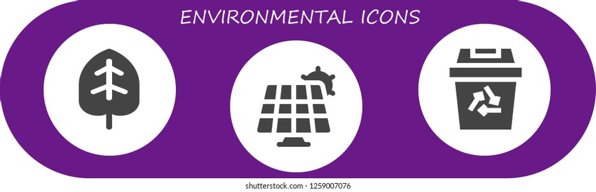  environmental icon set. 3 filled environmental icons. Simple modern icons about  - Leaf, Solar panel, Recycling