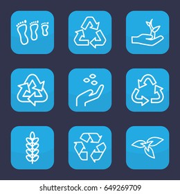 Environmental icon. set of 9 outline environmental icons such as plant, hand with seeds, recycle, plant on hand