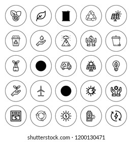 Environmental icon set. collection of 25 outline environmental icons with conservation, electric car, earthquake, eco energy, eco fuel, ecologism icons. editable icons.