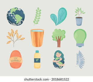 environmental icon set on gray background