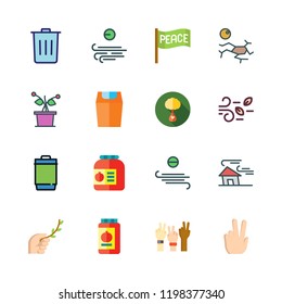 environmental icon set. vector set about branch, conserve, garbage bin and peace icons set.