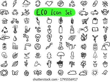 Environmental icon set vector illustration sketch doodle hand drawn with black lines isolated on white background