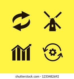 environmental icon. environmental vector icons set growing graph, recycle gear, windmill and recycle sign