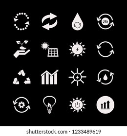 environmental icon. environmental vector icons set recycle gear, solar power, hydraulic energy and bulb leaf