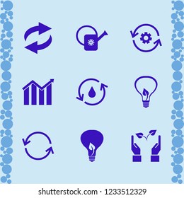 environmental icon. environmental vector icons set recycle sign, bulb leaf, growing graph and watering can