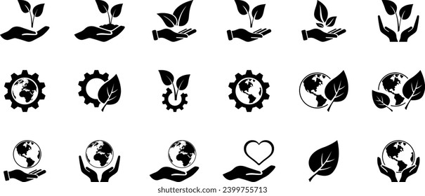 Environmental icons collection as an environmental conservation or renewable resources concept