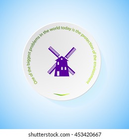 Environmental icons depicting mill with shadow, abstract vector illustration