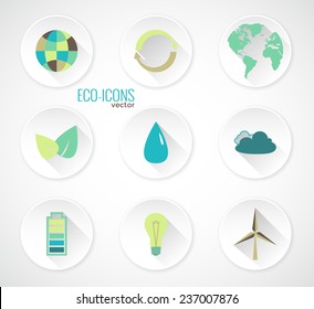 Environmental icons with long shadow on plates