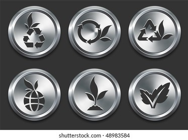 Environmental Icons on Metal Internet Button Original Vector Illustration