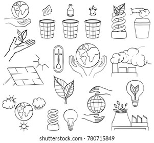 Environmental icons, pollution, global warming