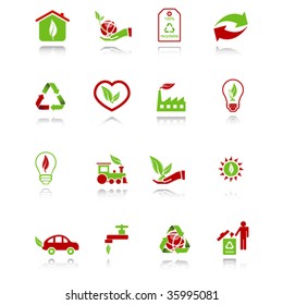 Environmental icons with reflection, green-red series